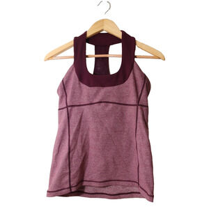 Lululemon Purple Striped Athletic Tank Top w/ Built-In Sports Bra Women's Size 8